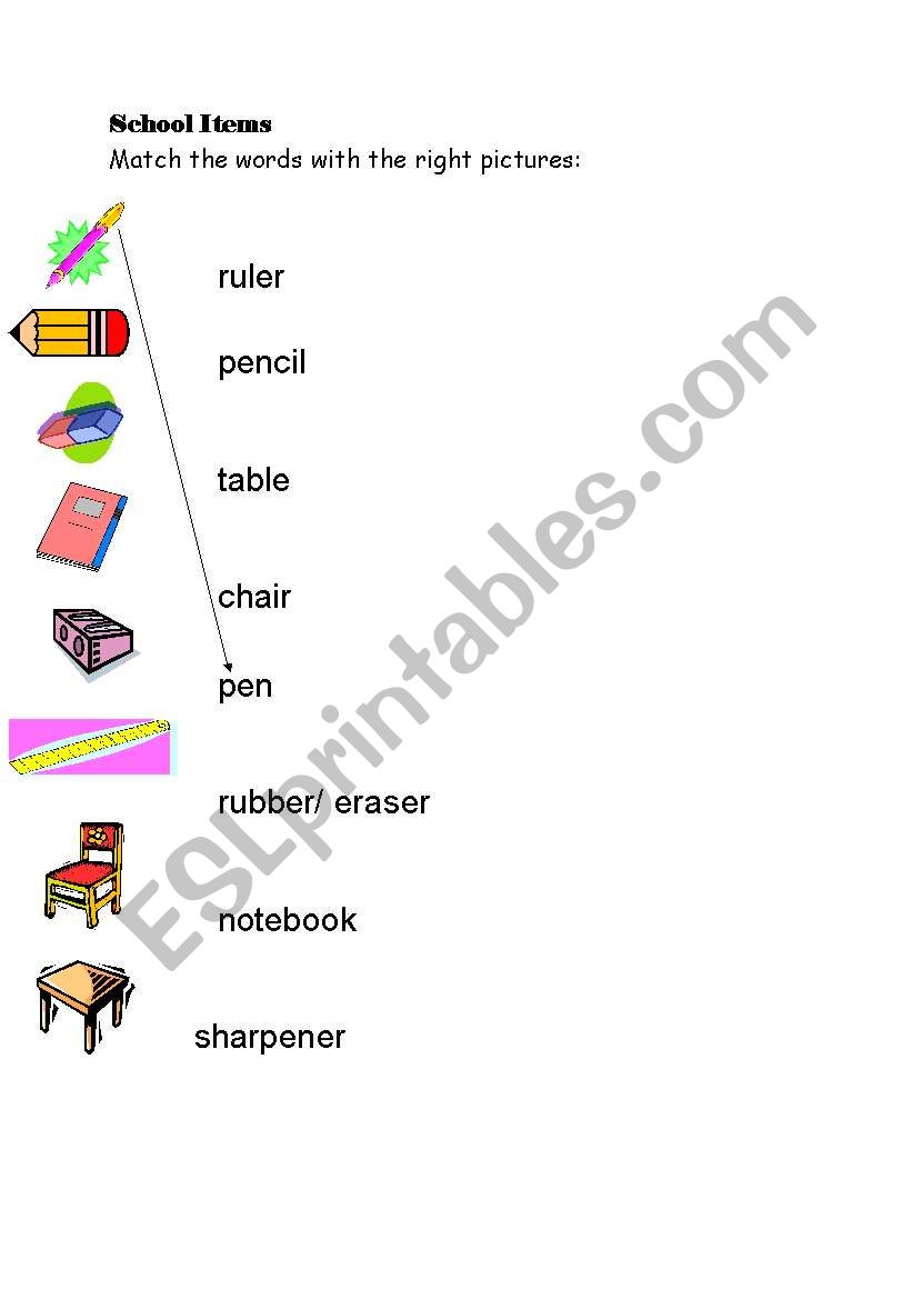 School objects worksheet