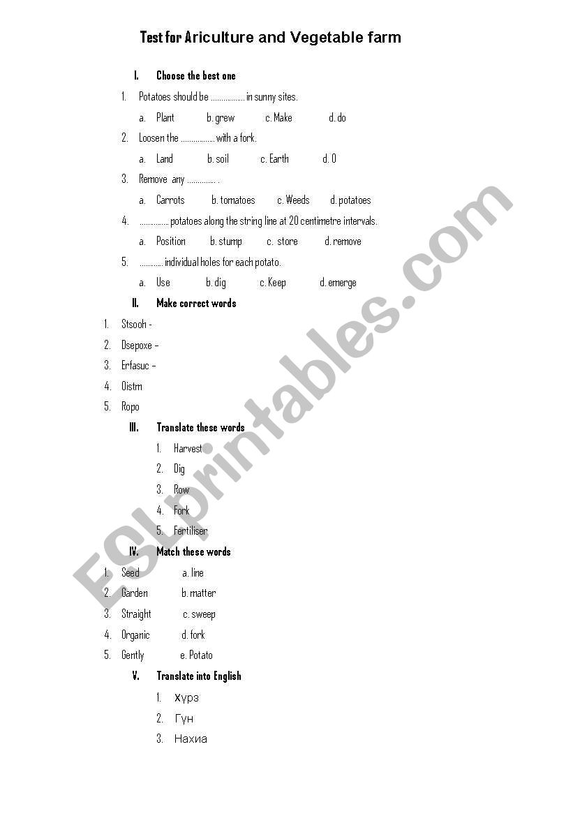 How to plant potatoes worksheet
