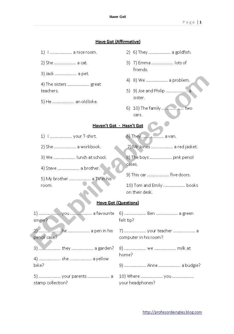 Elementary Have Got Exercise worksheet