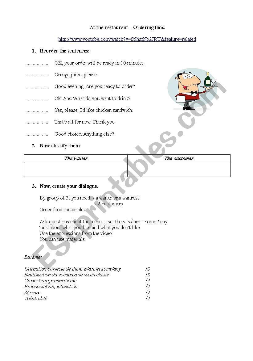 Role play - At the restaurant worksheet