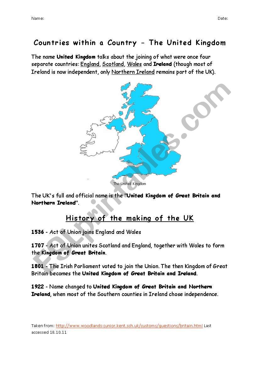 British Isles worksheet