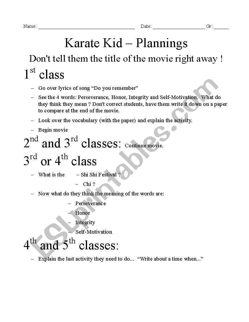 Karate Kid 2010 worksheet