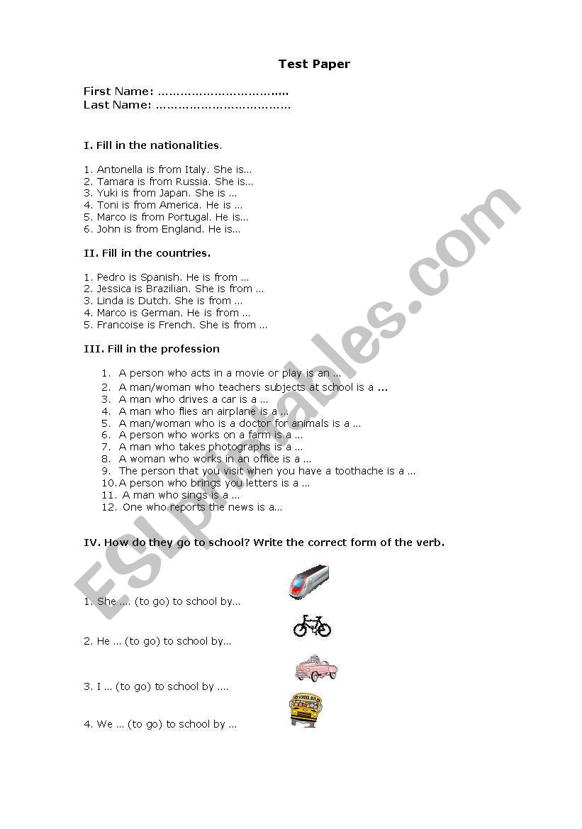 Test Paper worksheet