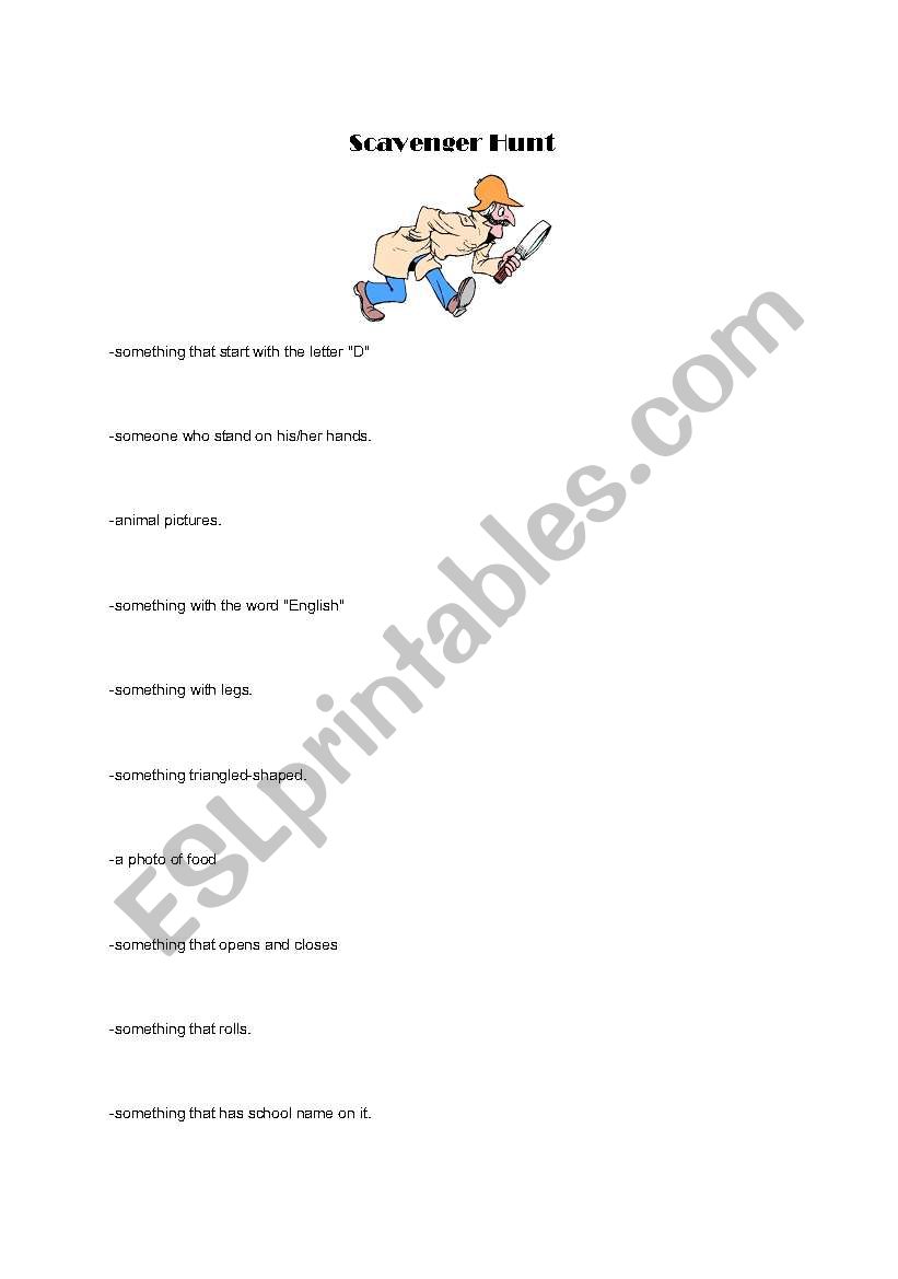 scavenger hunt worksheet