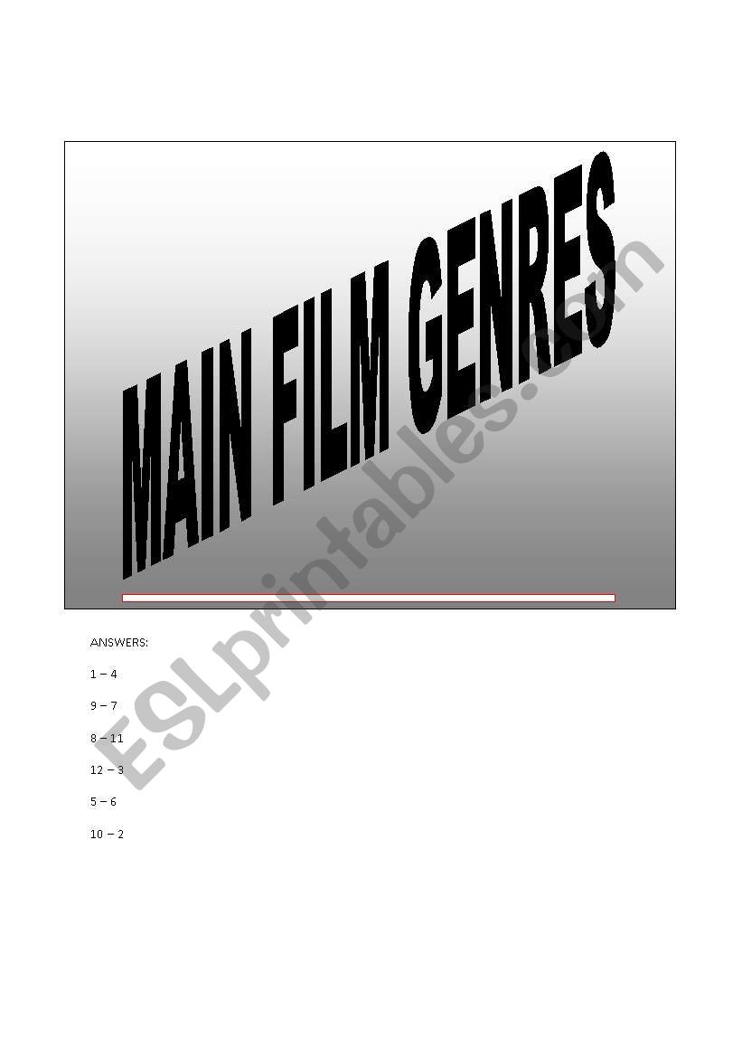 MAIN FILMS GENRE GAME worksheet