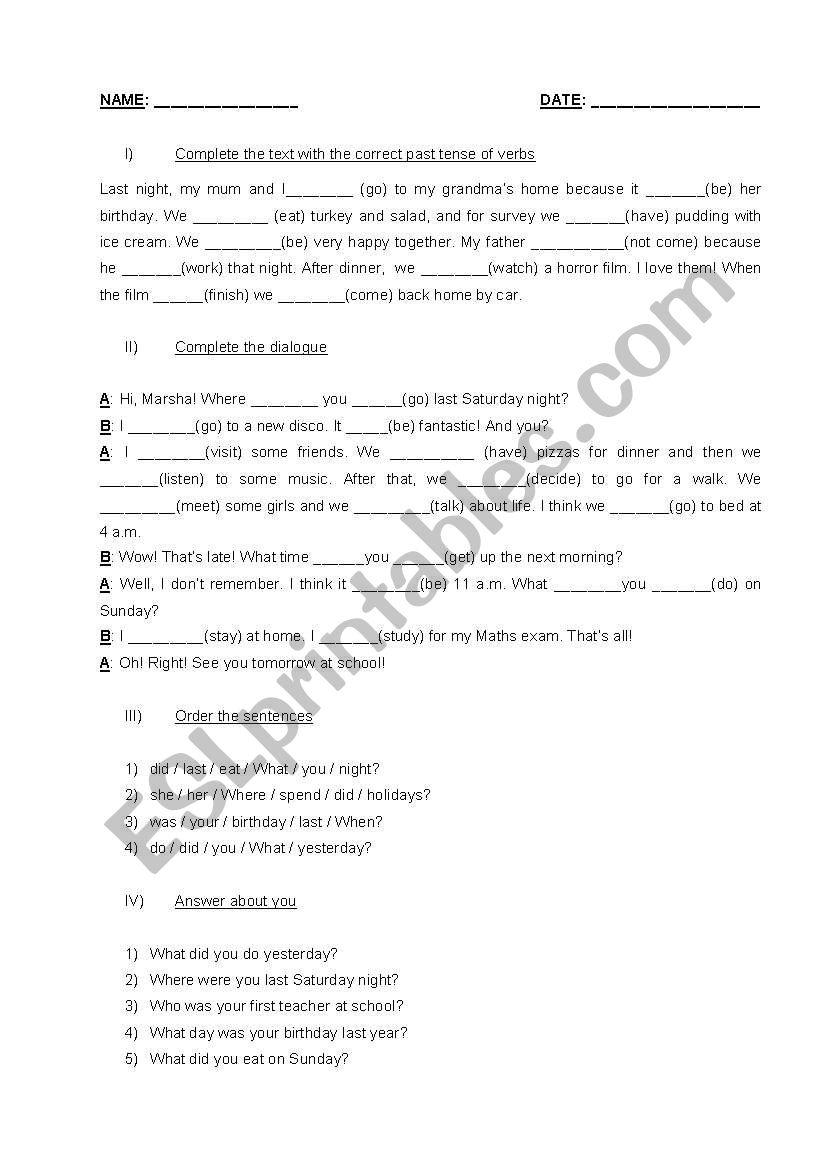 past simple form worksheet