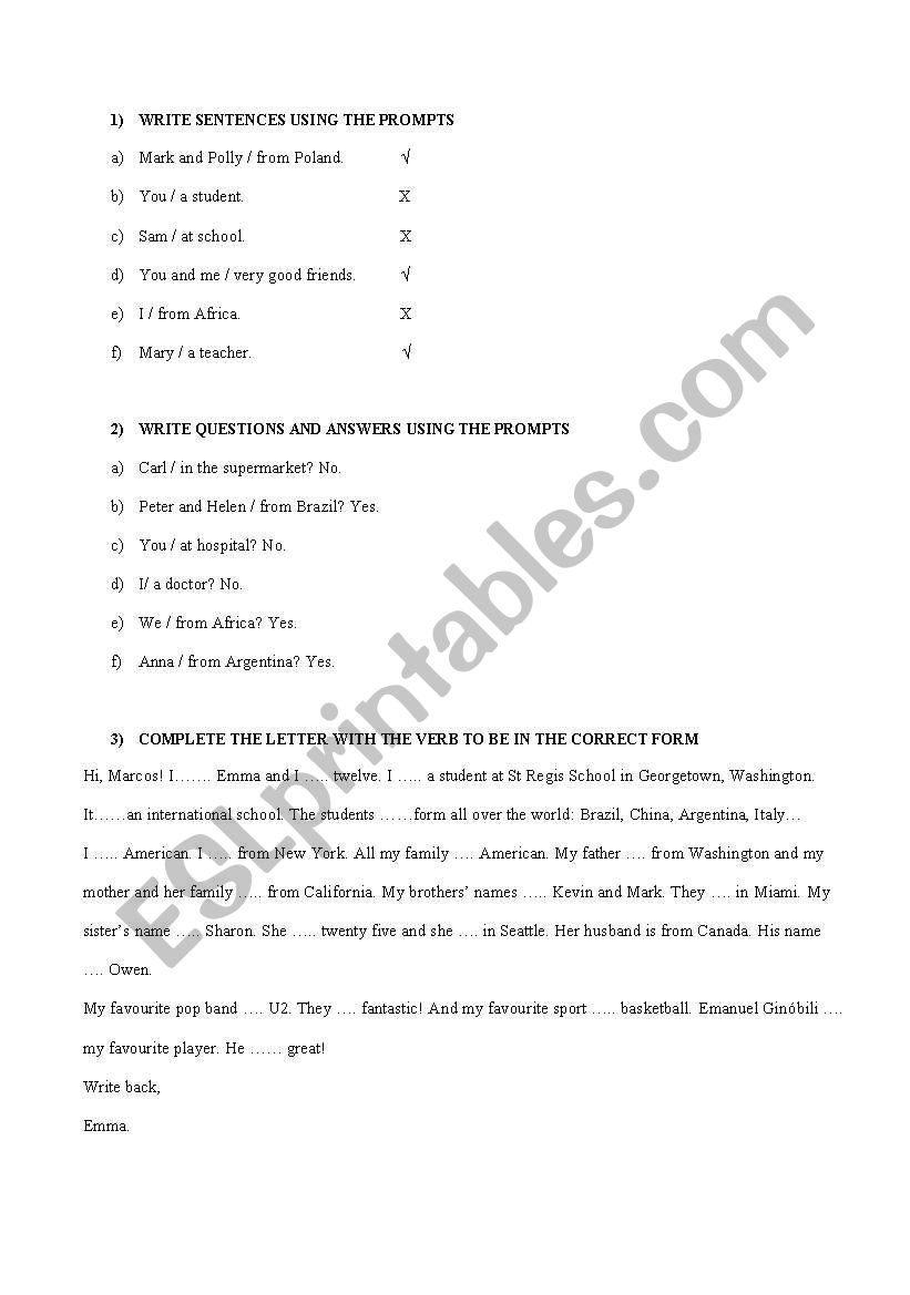 verb to be exercises worksheet