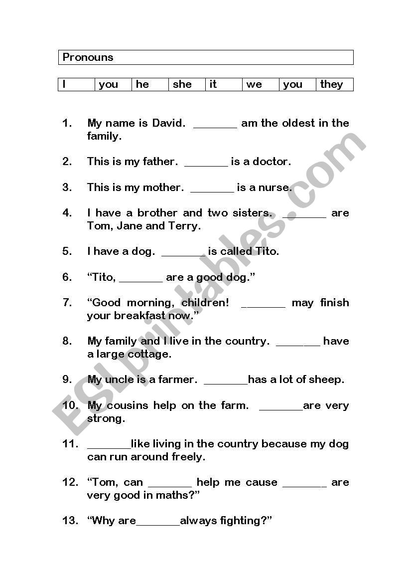 Pronouns worksheet