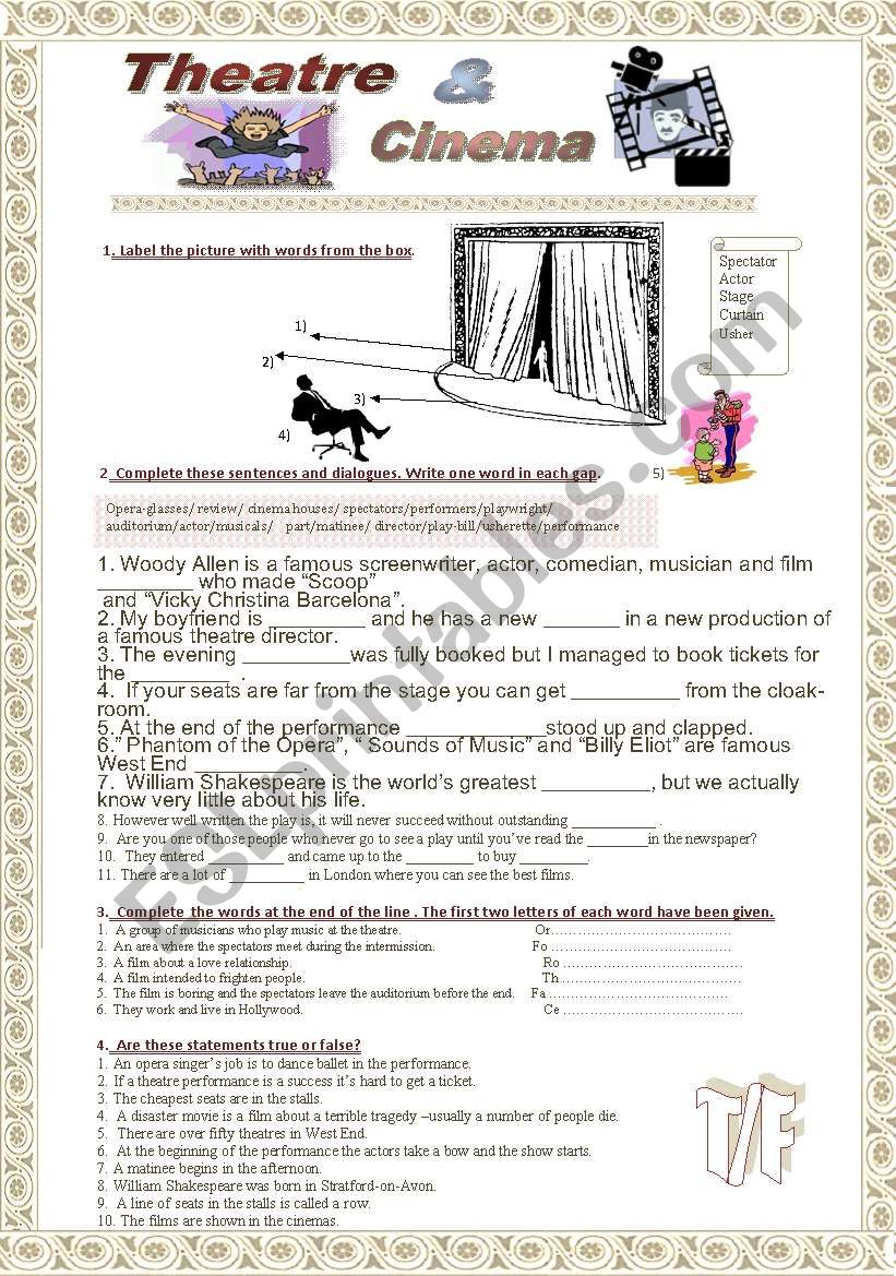 Theatre and cinema worksheet