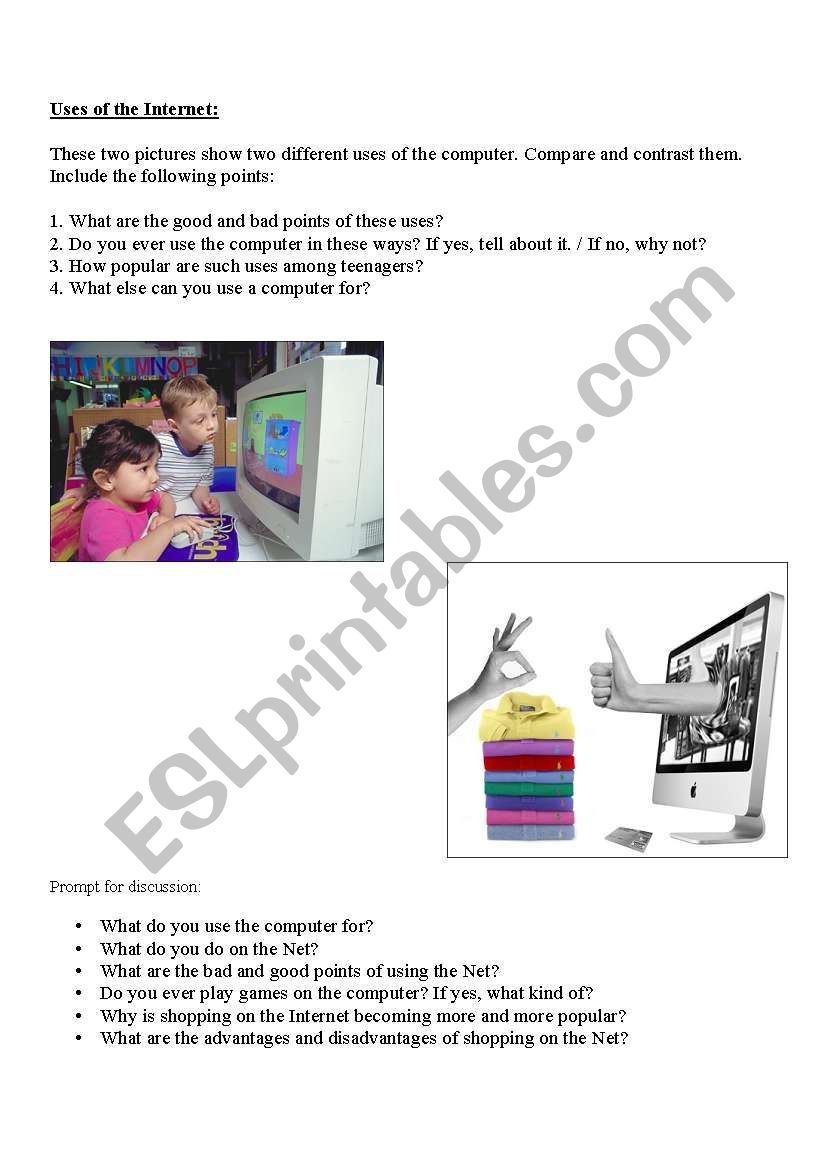 Uses of the Internet worksheet