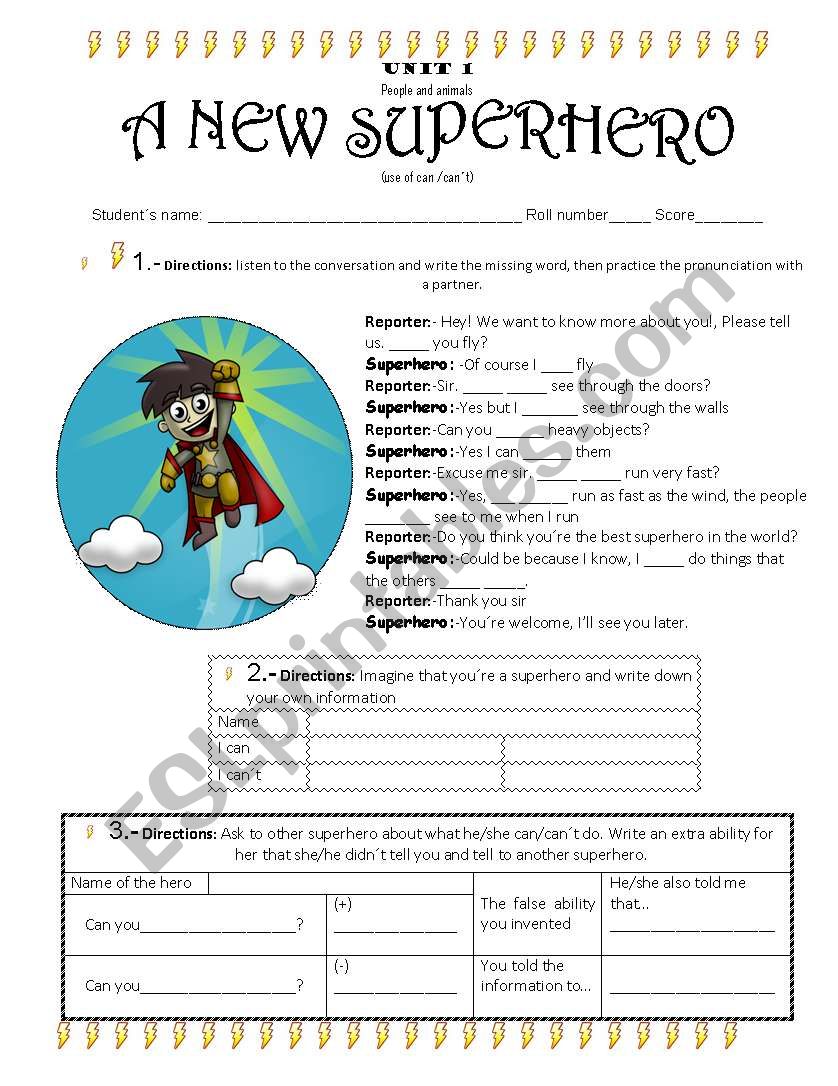  a new superhero worksheet