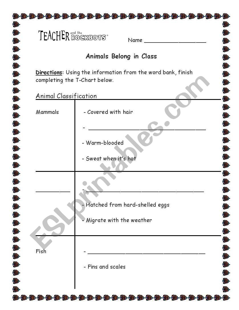 Animals Belong in Class worksheet