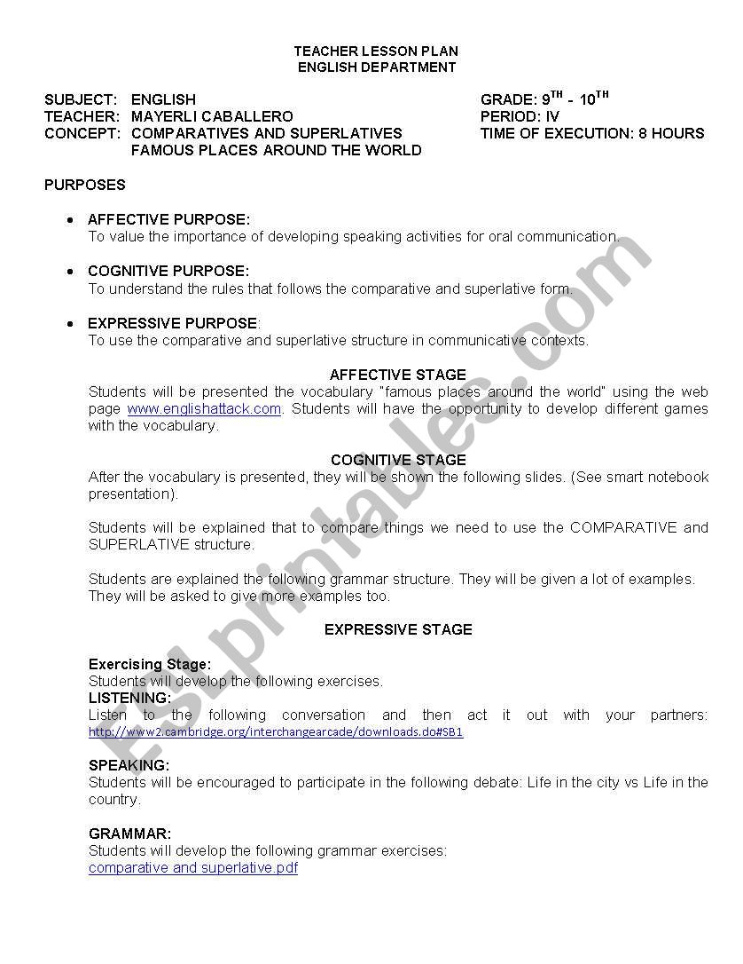 COMAPARATIVE AND SUPERLATIVE worksheet