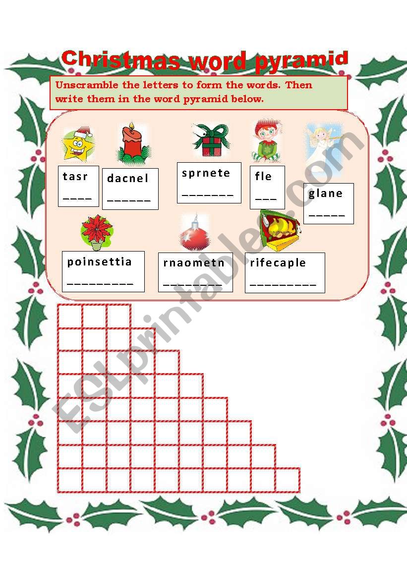 xmas word pyramid worksheet