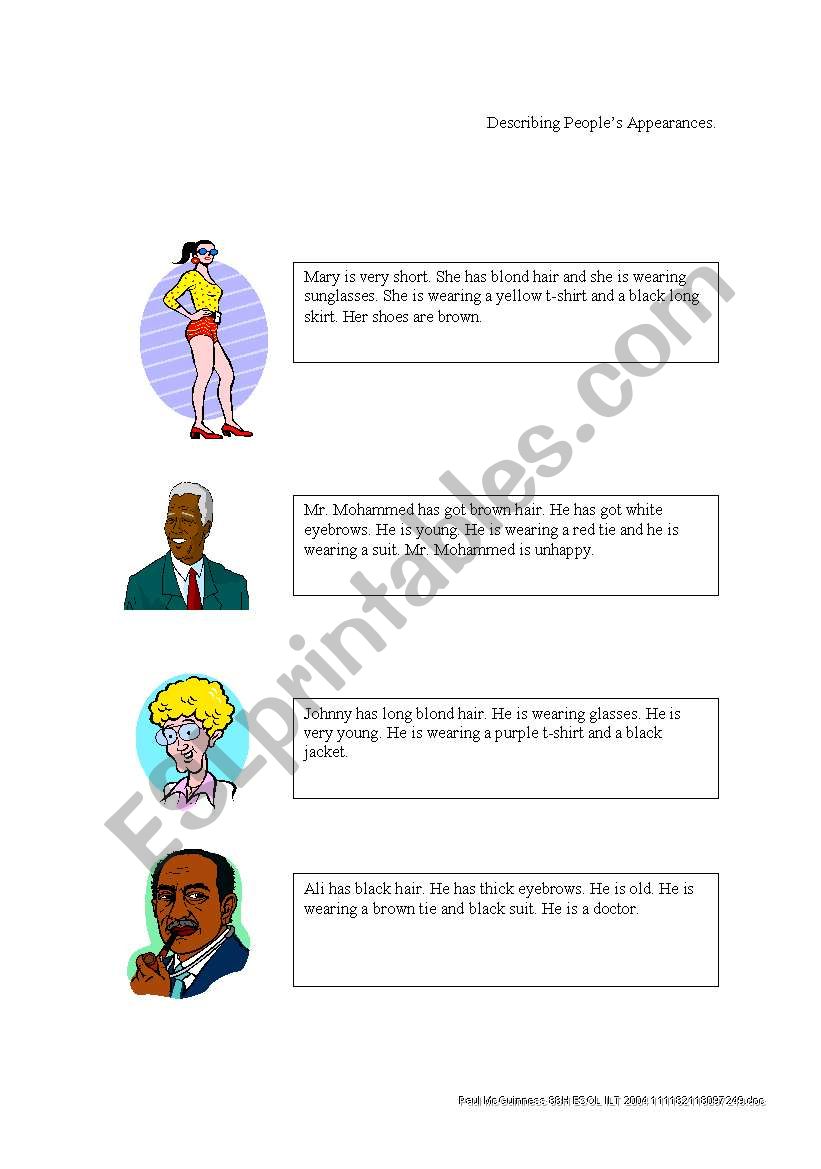 describing people worksheet