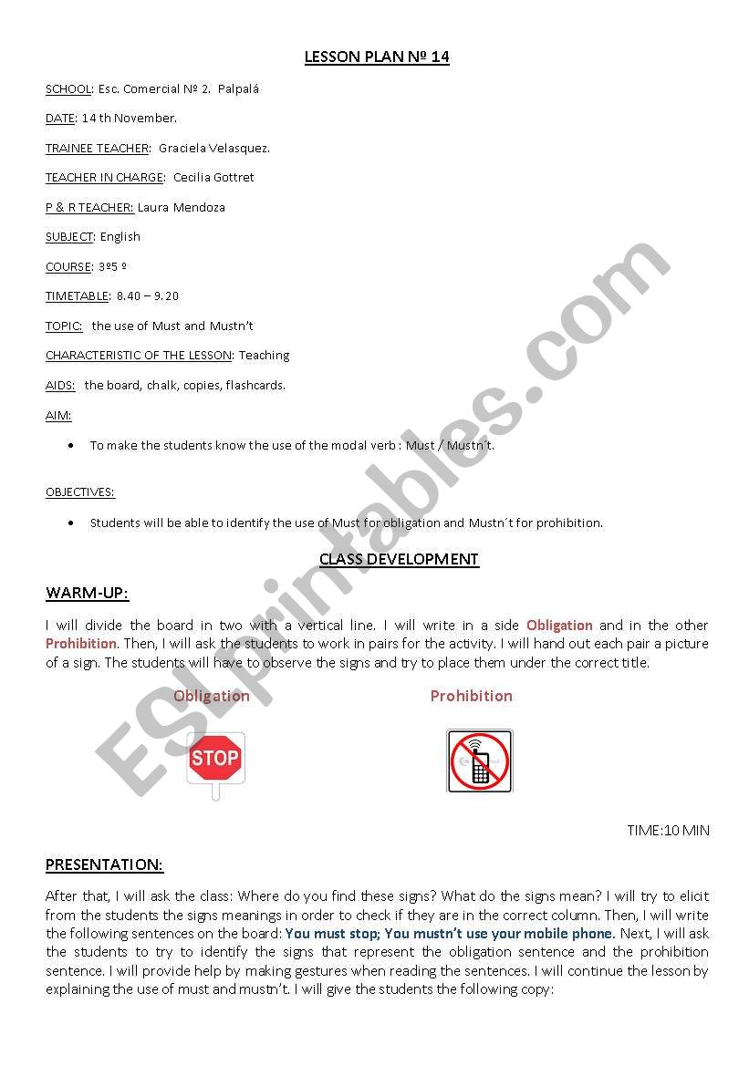 Must and Mustnt worksheet