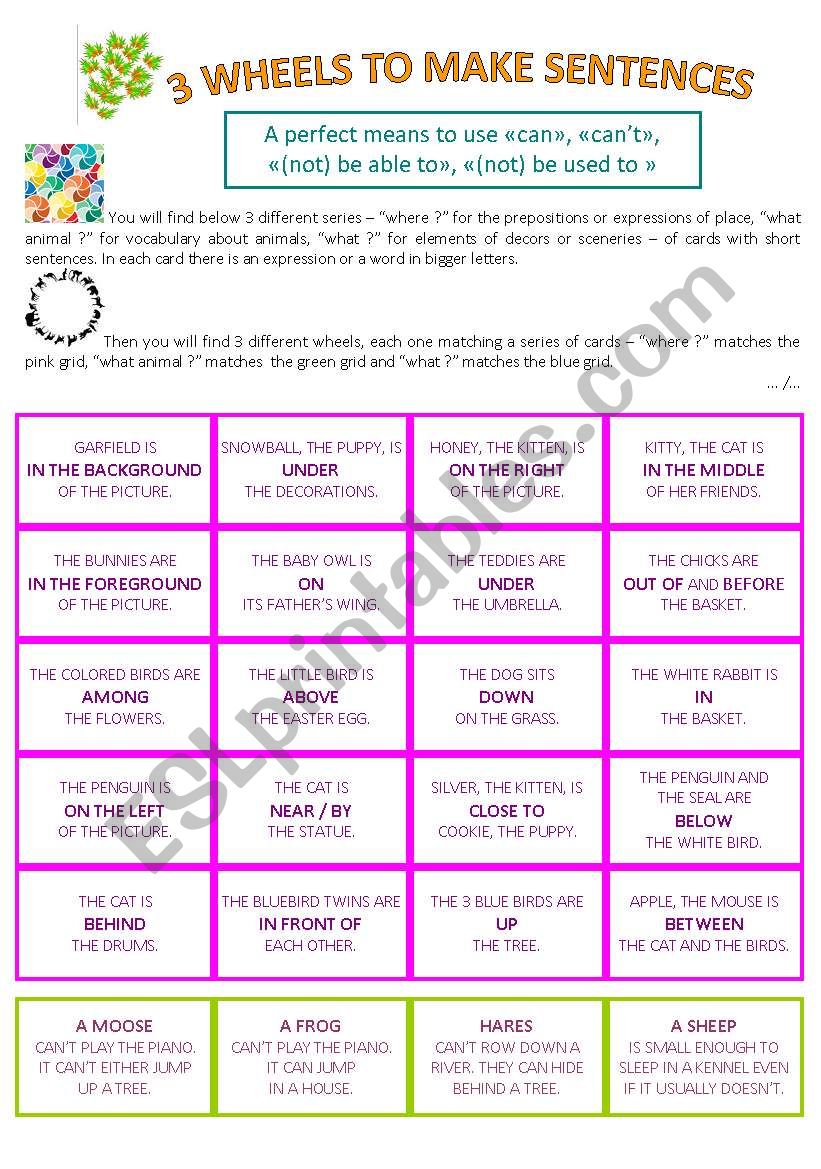 Make sentences with a game worksheet