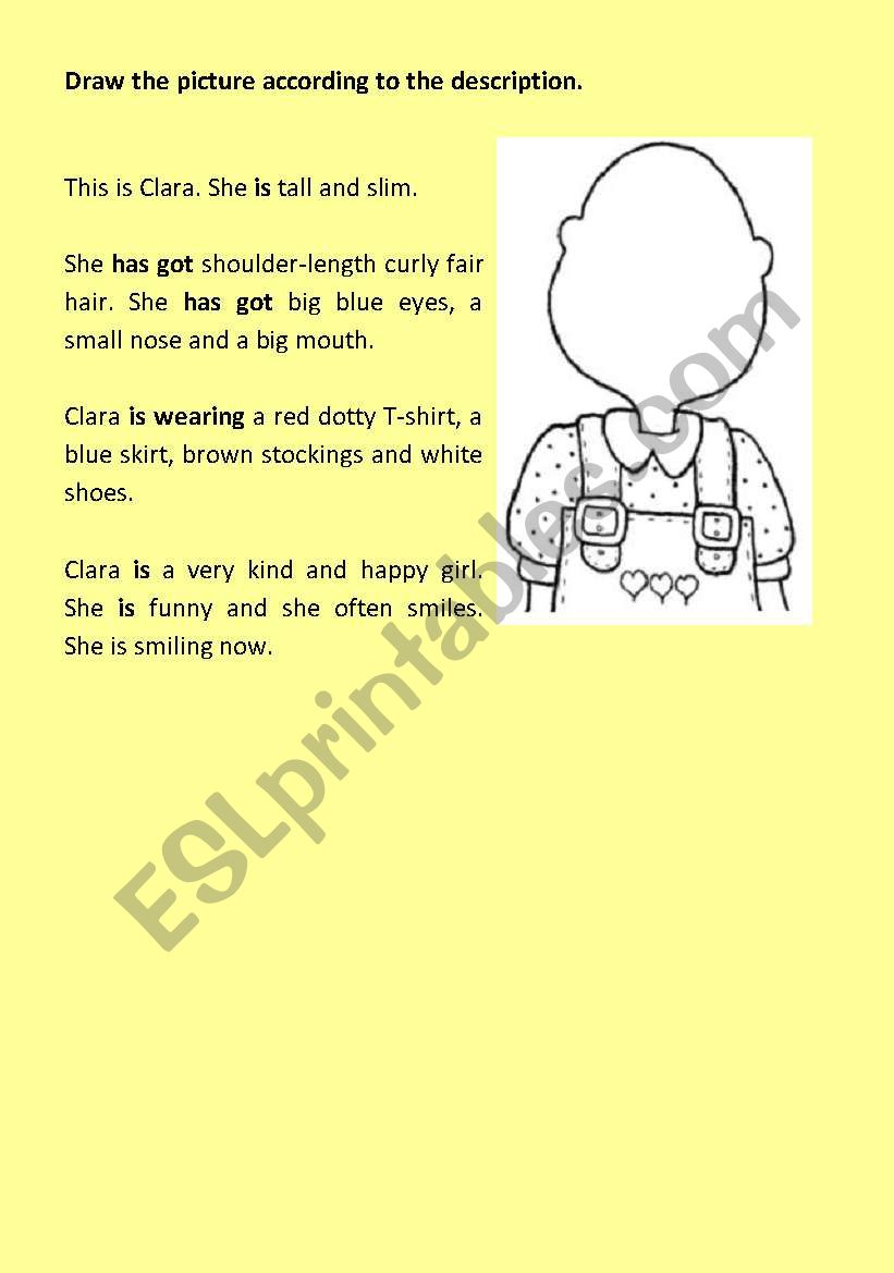 Descriptions-drawing activity worksheet