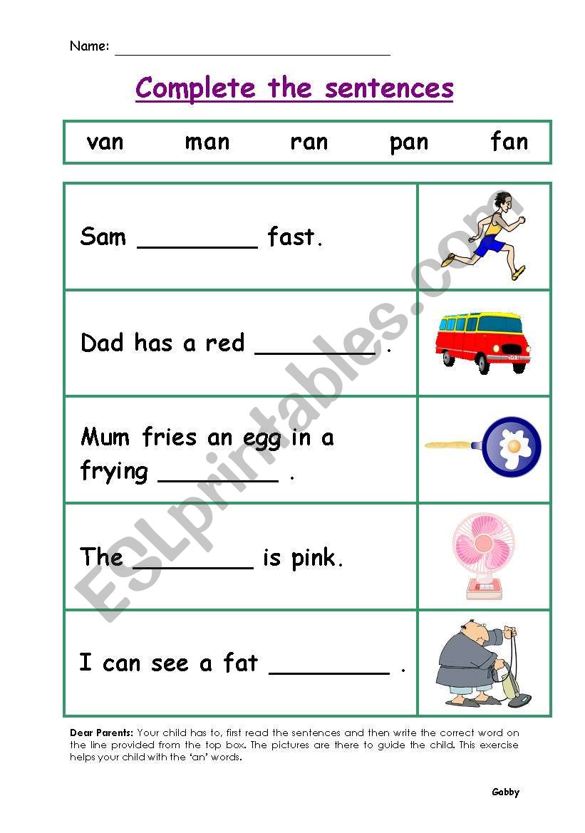 CVC Fill In The Blanks worksheet