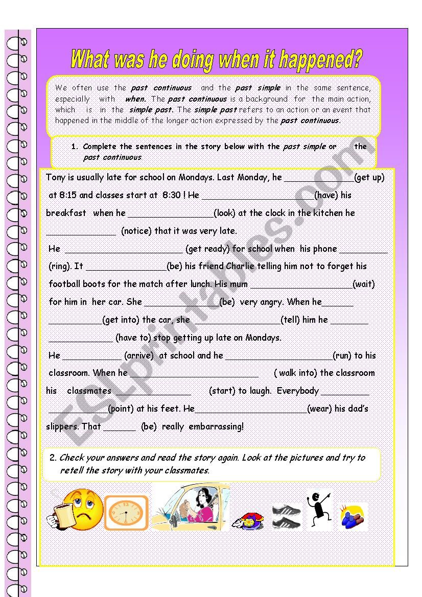 Past Continuous and Simple Past with when