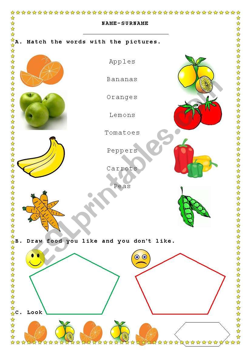 FRUITS AND VEGETABLES worksheet