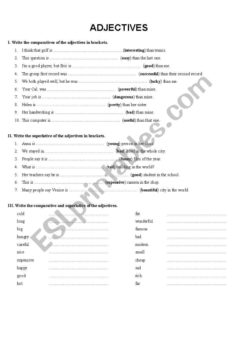 ADJECTIVES worksheet