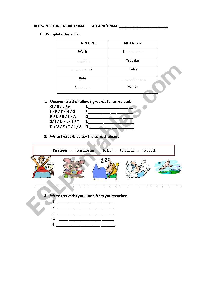 test for begginers - infinitive form