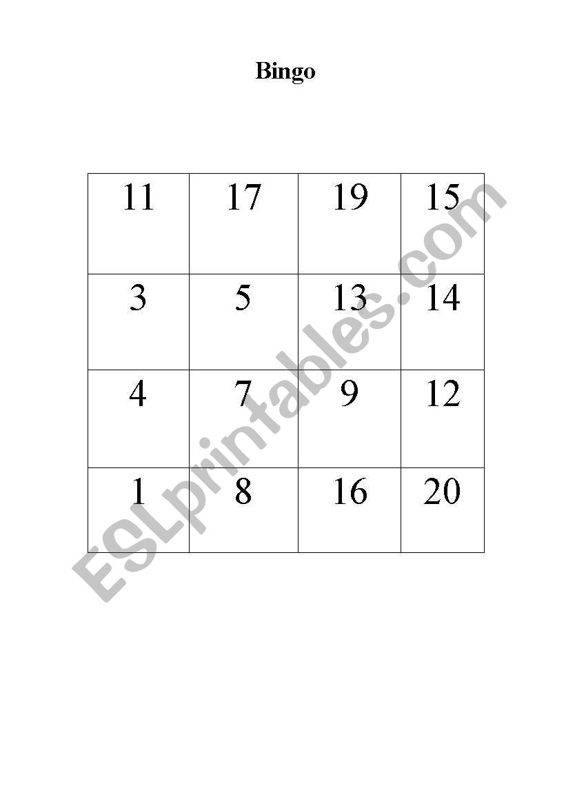 bingo worksheet