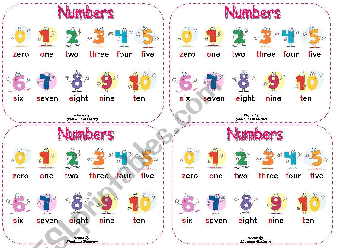 Numbers from zero to ten (Stickers or poster)