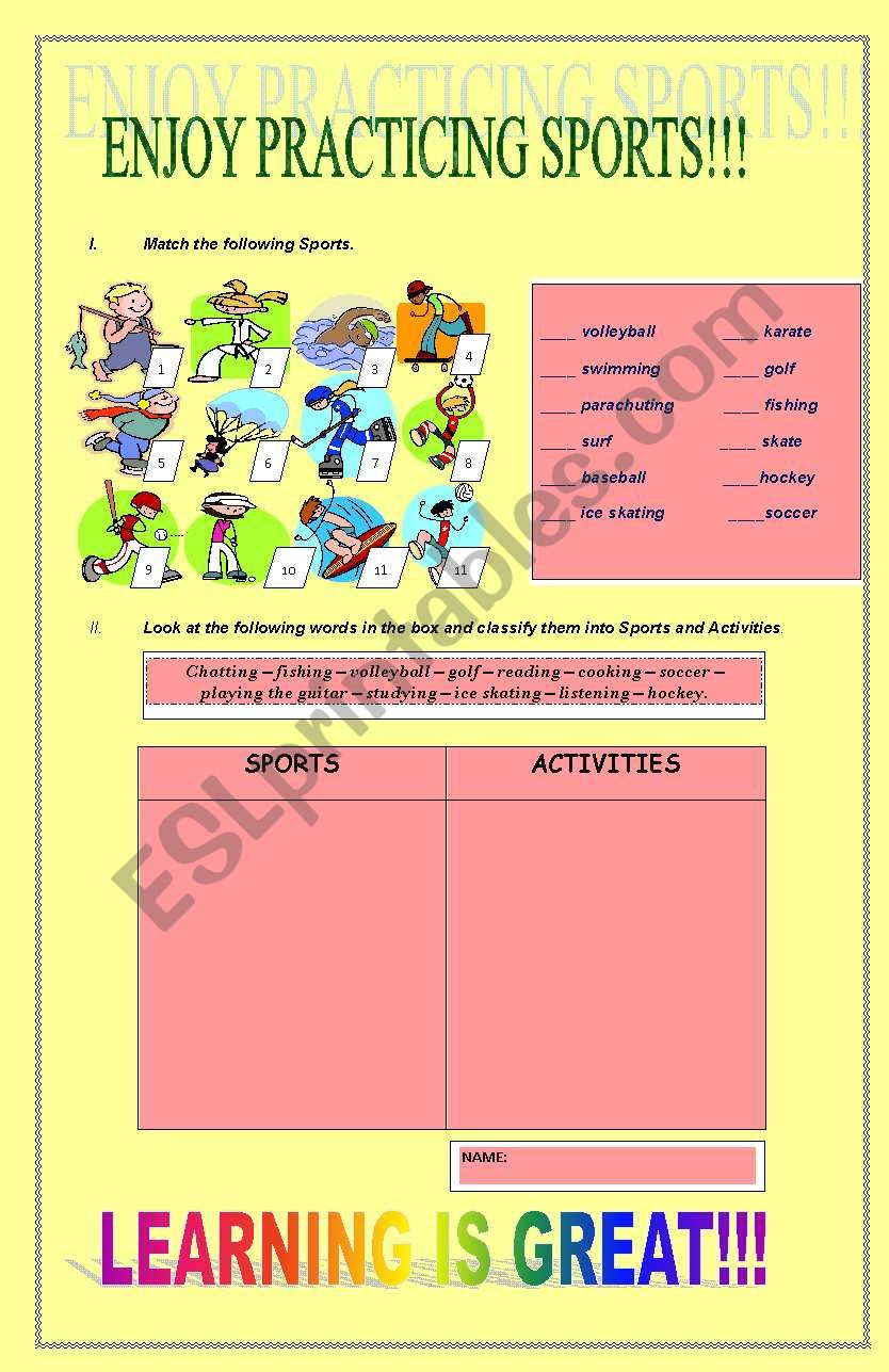 SPORTS worksheet