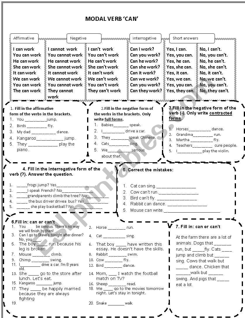 Modal verb can worksheet