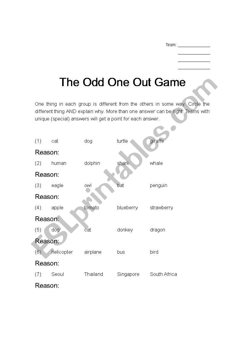 oddoneout worksheet