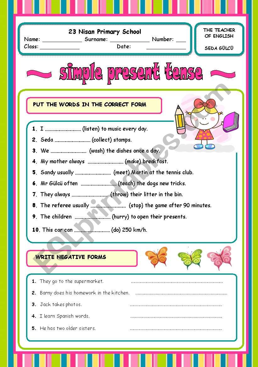 simple present tense worksheet