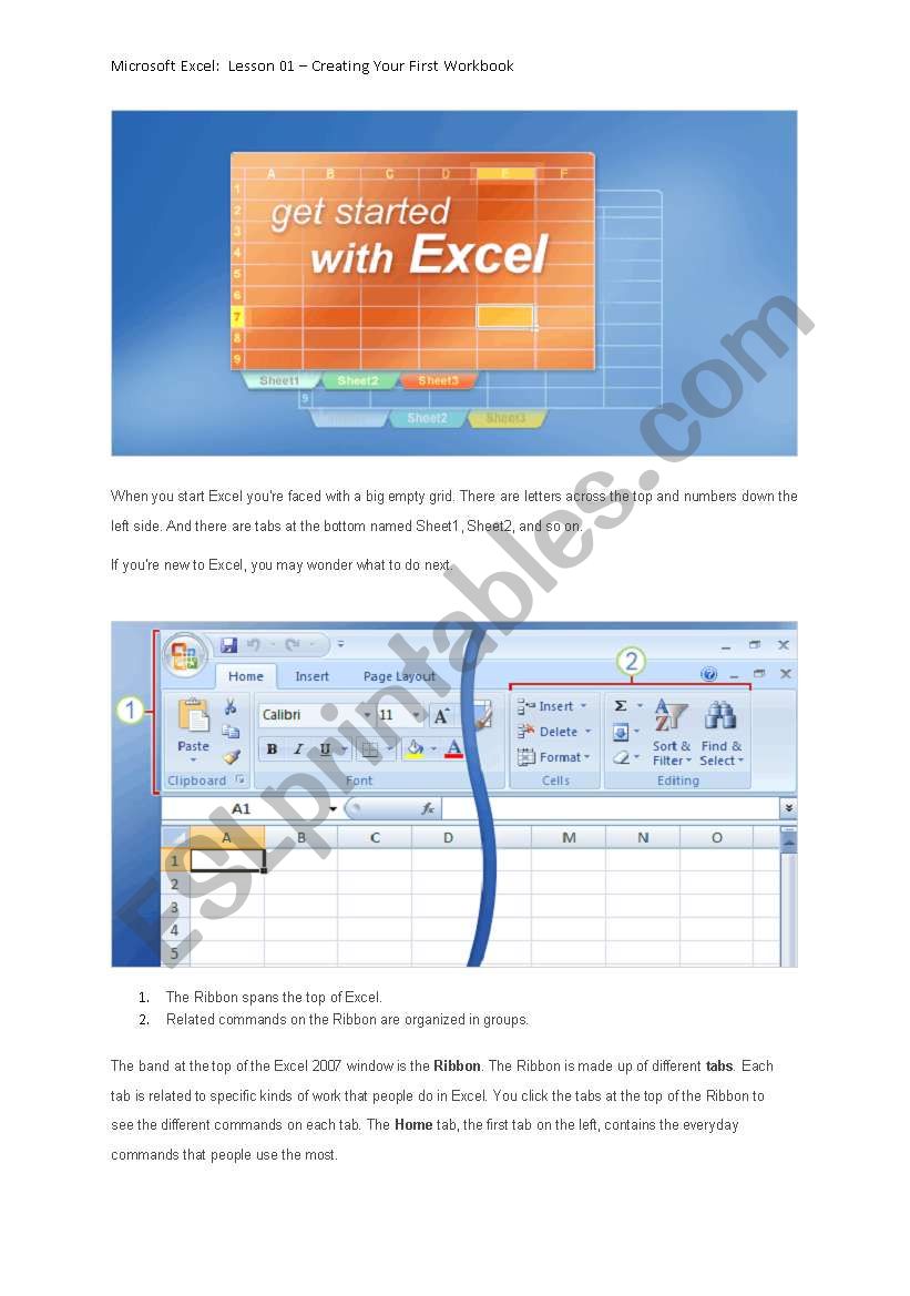 IT Microsoft Excel:  Lesson Creating Your First Workbook