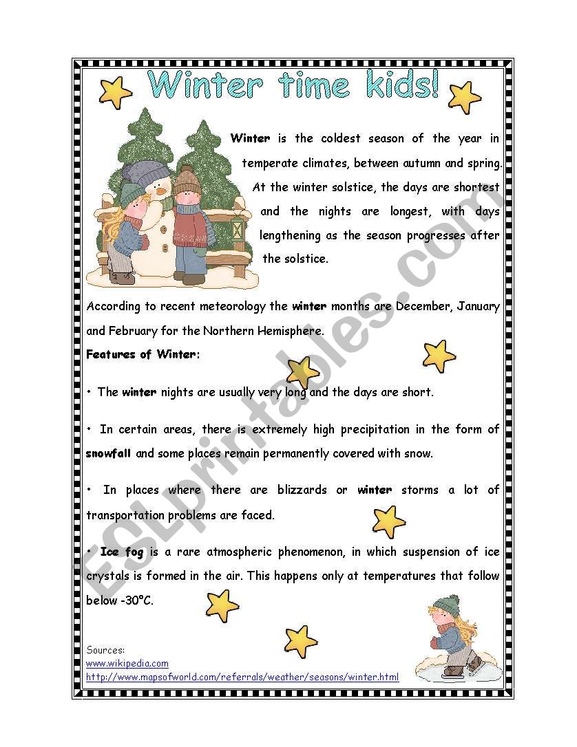 Winter time kids! worksheet