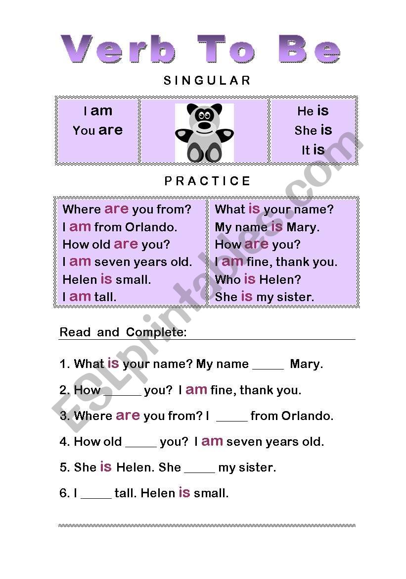 Singular Verbs Worksheet