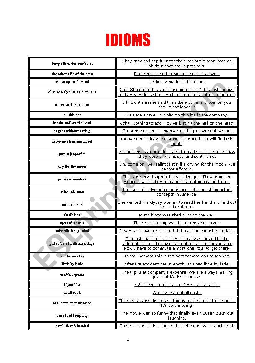 IDIOMS worksheet