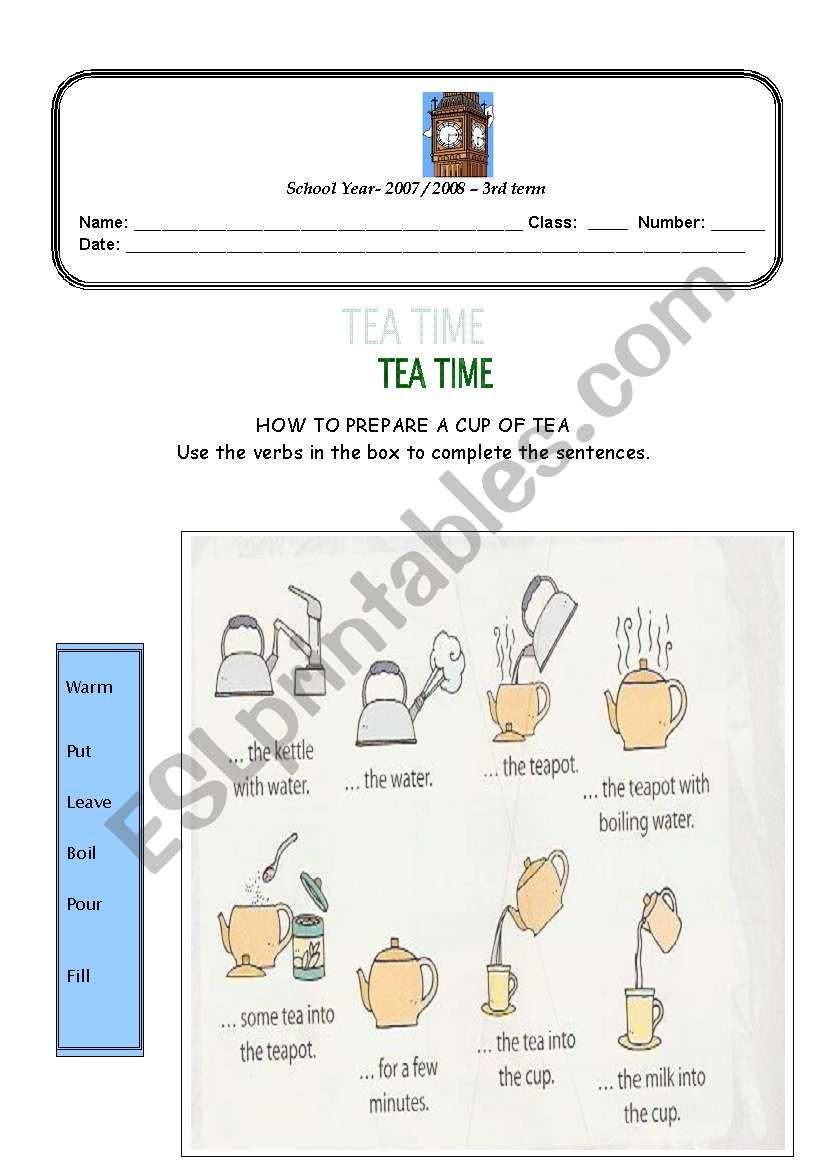 How to prepare a cup of tea worksheet