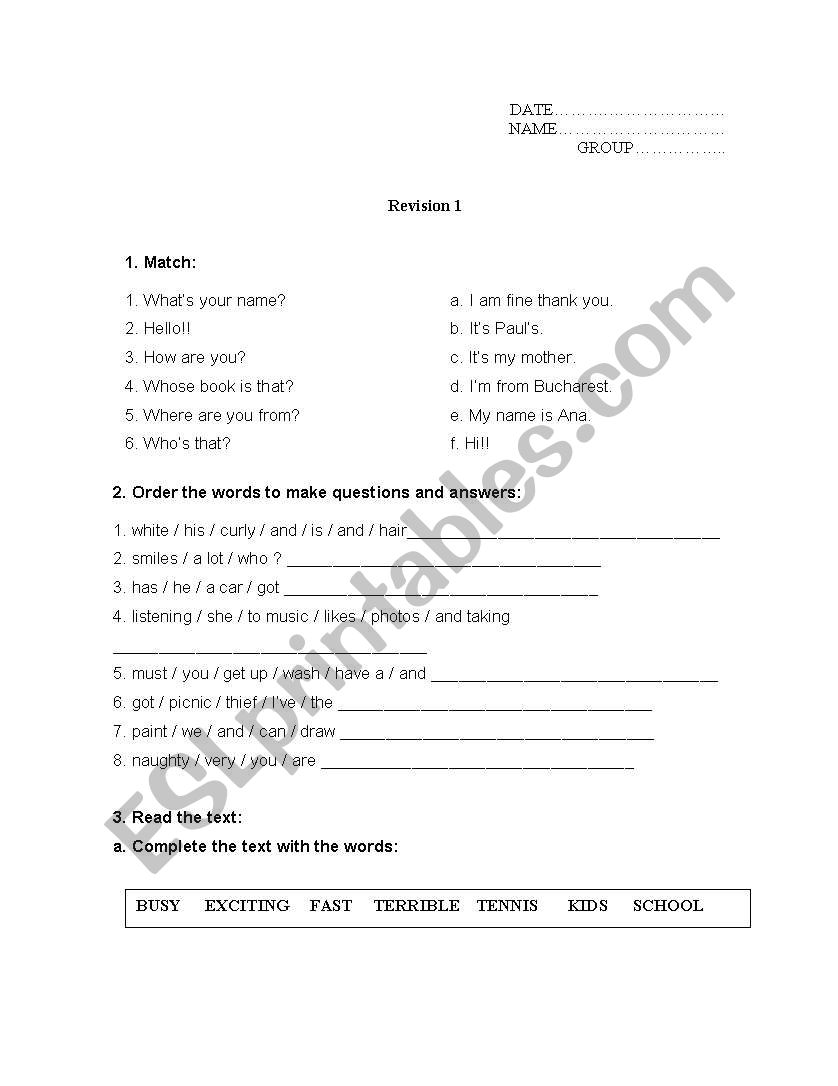 Worksheet with 6 exercises worksheet