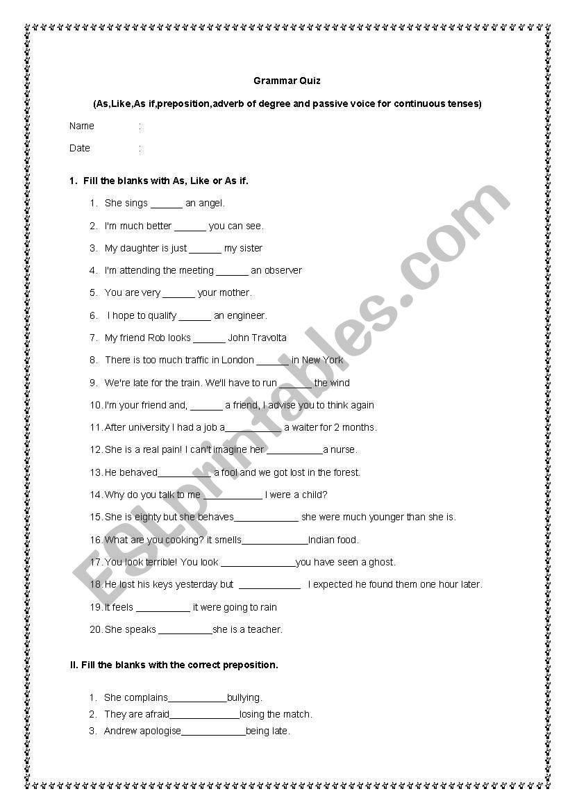 Grammar Quiz worksheet