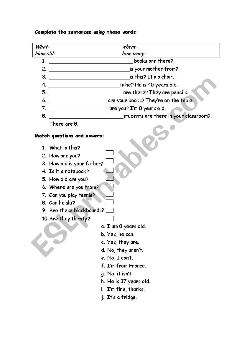 Simple questions worksheet