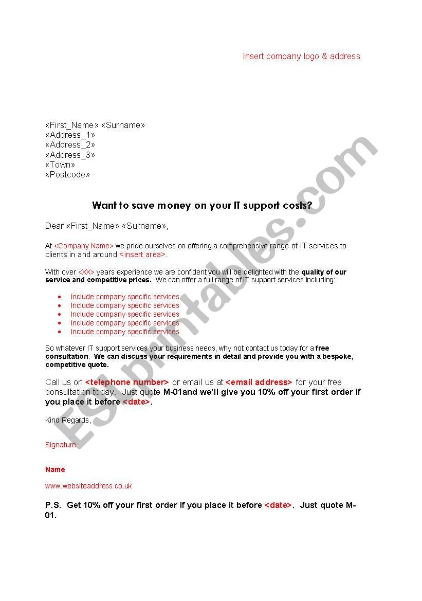 business letters worksheet