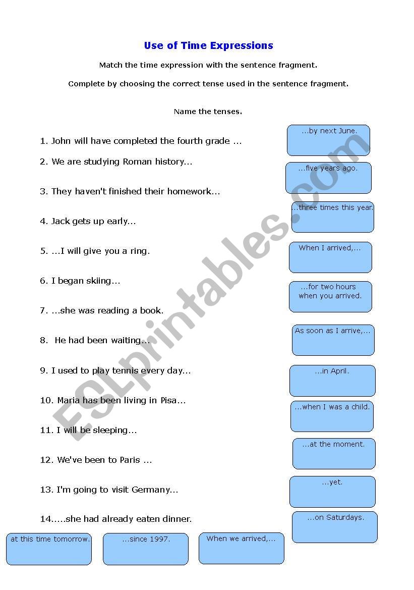 Time expressions - Various Tenses