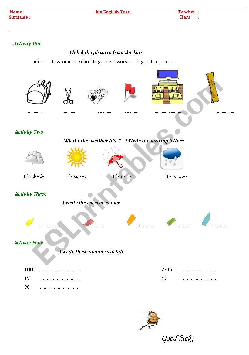 My English test 2 worksheet