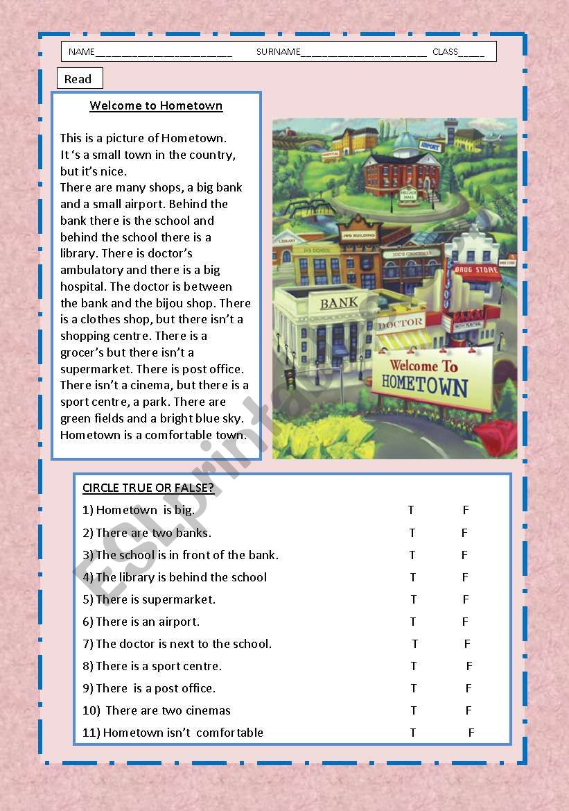 Hometown  description worksheet