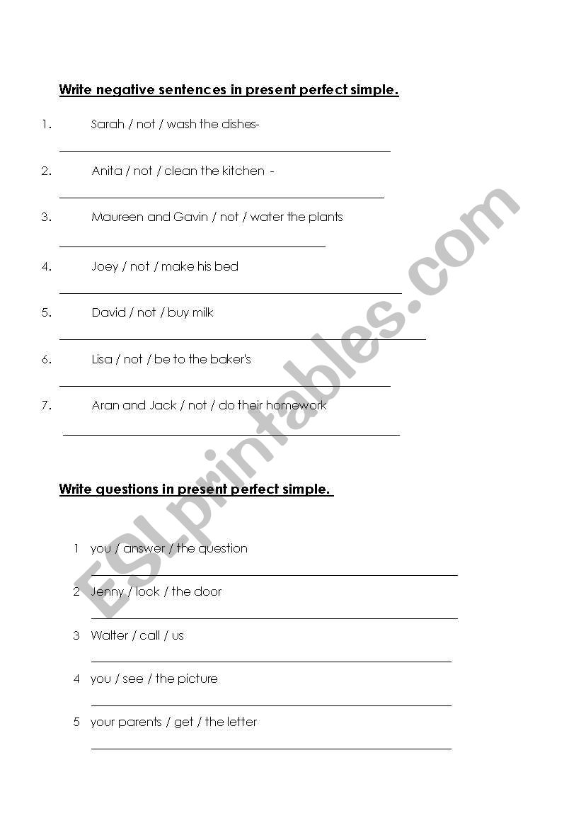 Present Perfect Activities worksheet