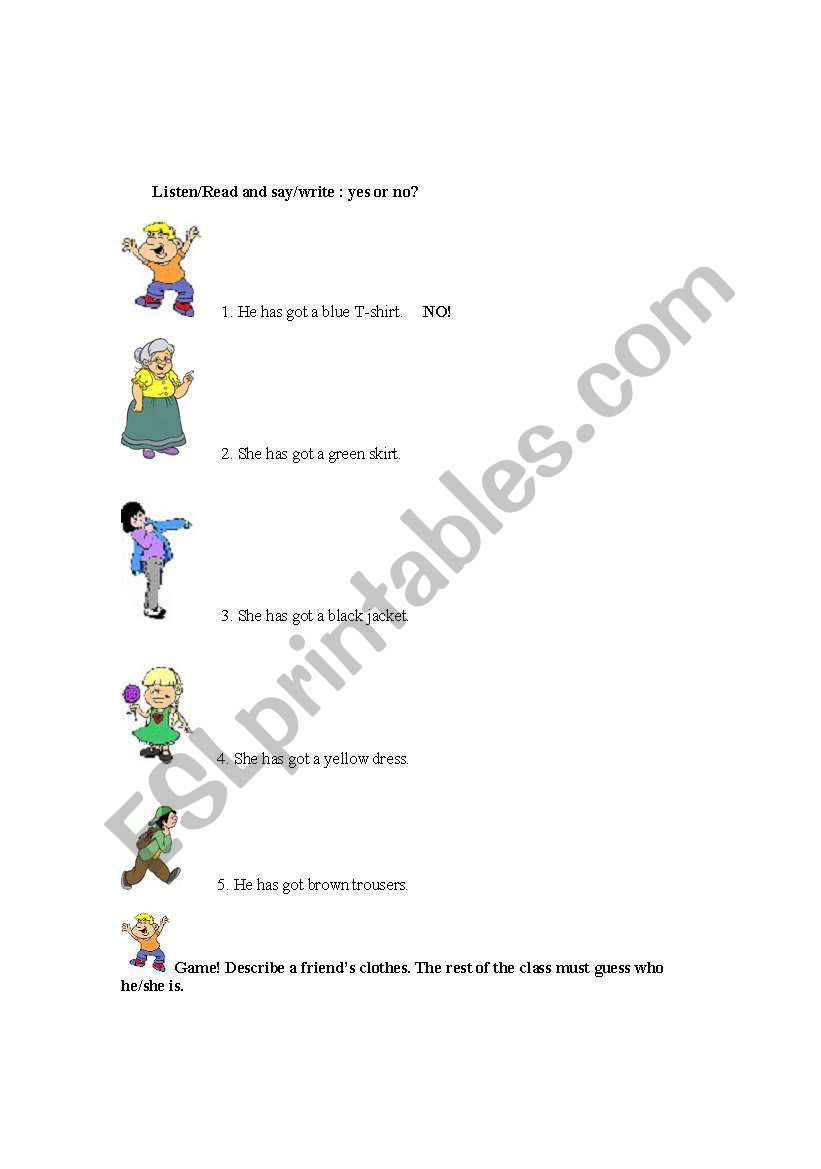 describing clothes worksheet