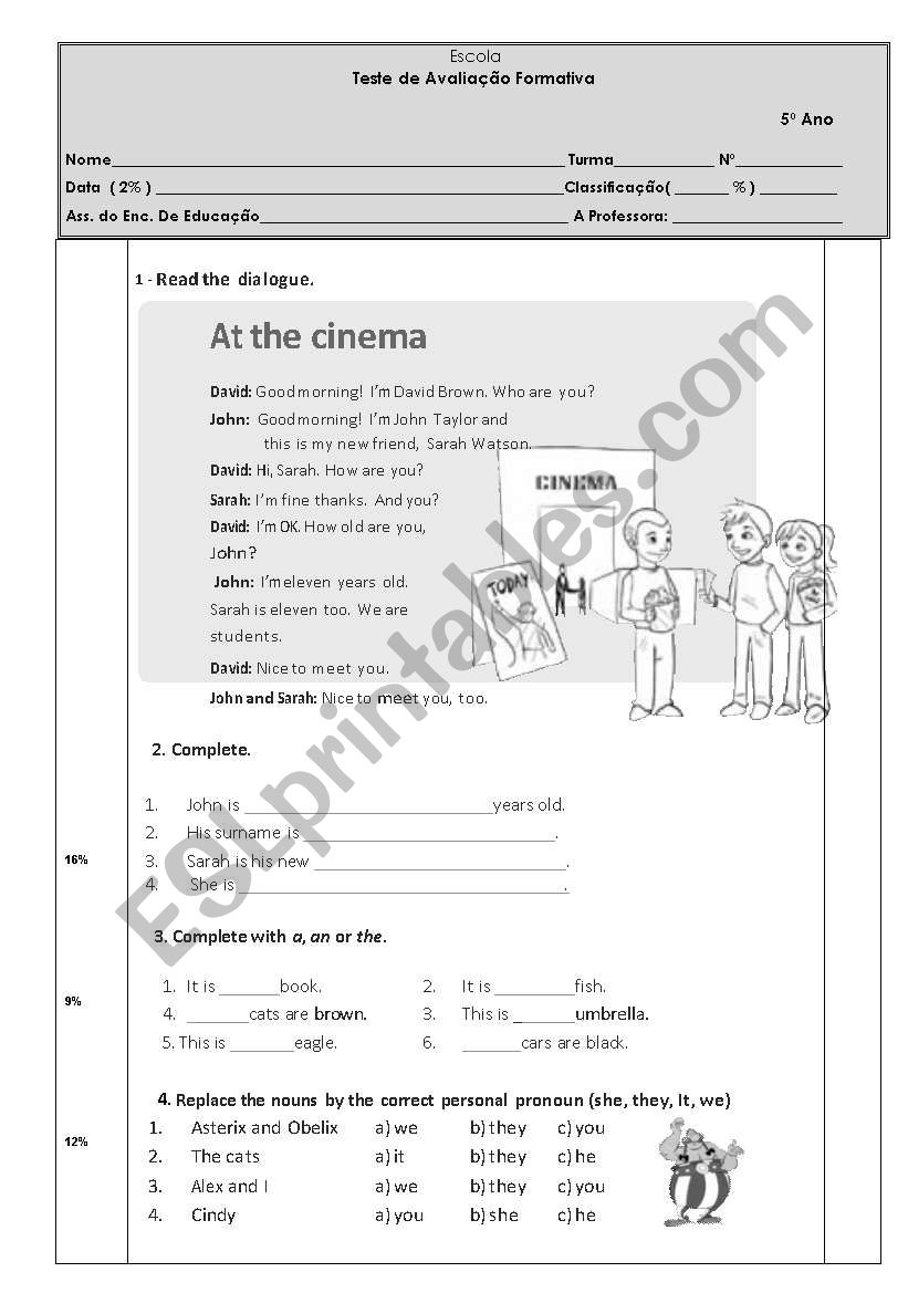 TEST 5TH  worksheet