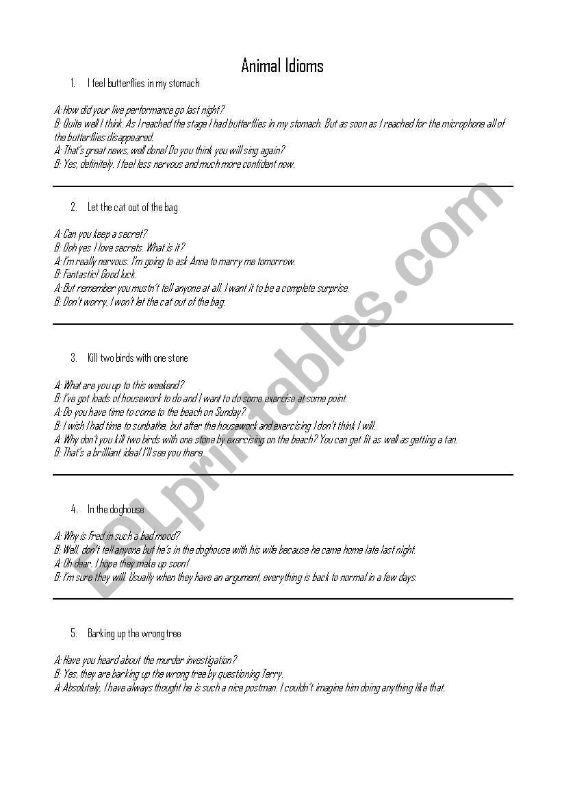 Animal Idioms worksheet