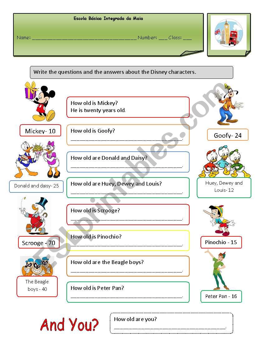 Age - disney characters worksheet